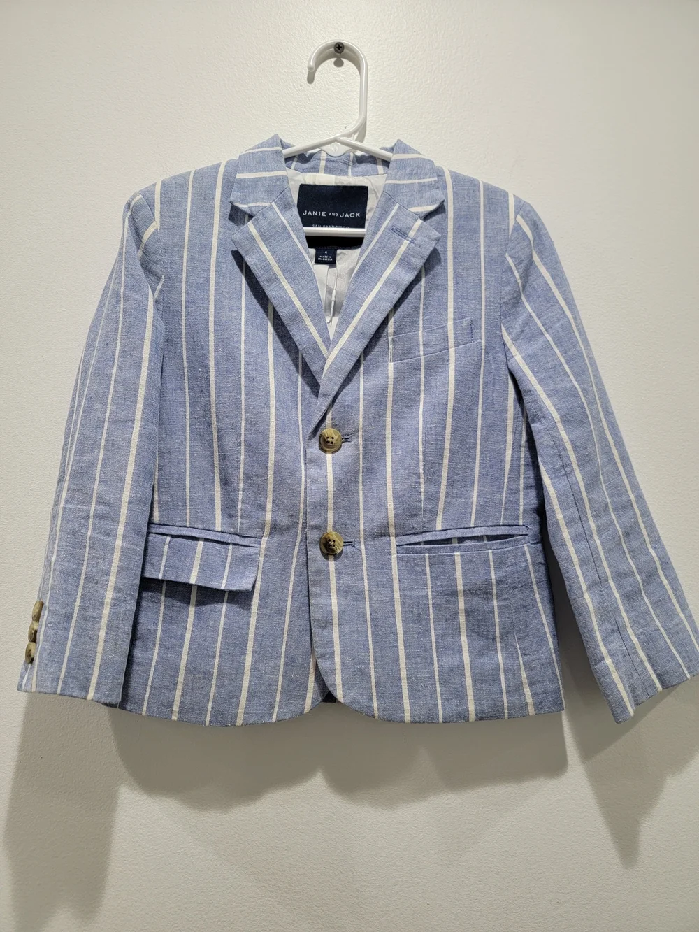 🆕️Janie and Jack Light Blue & White Striped Boys' Blazer Sz 4